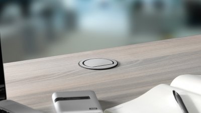 Elevator nedsänkbart grenuttag i rostfri look monterat i bänkskiva