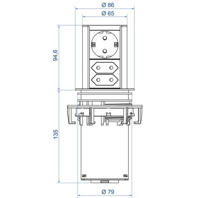 Elevator nedsänkbart grenuttag i rostfri look monterat i bänkskiva