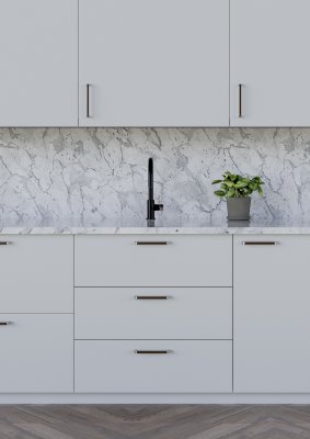 Positano handtag rostfri look monterat på vita köksluckor